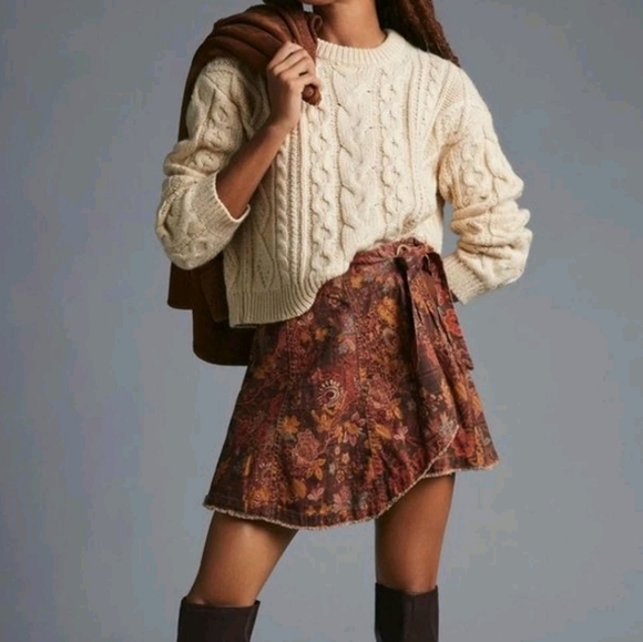 Anthropologie Dresses & Skirts - Pilcro Mini Wrap Floral Patchwork Bohemian Shabby Paisley Plaid Skirt 6